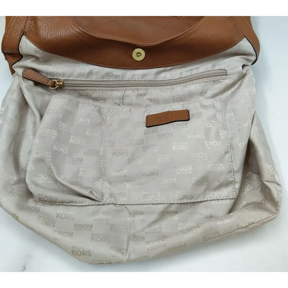 Michael Kors Fulton Brown Pebbled Leather Buckle Pocket Zipper Hobo Shoulder Bag